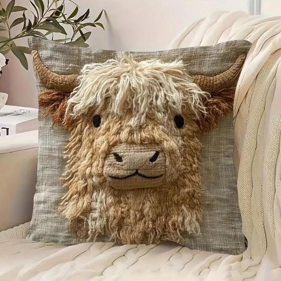 Highland Cow Pillow Cover Cute Cow Pattern Pillowcase with Hidden Zipper Home Decor Throw Pillow Case for Farmhouse Living Room Bedroom Sofa