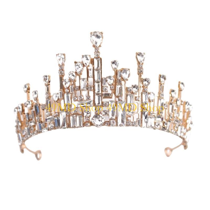 49MD Crystal Crown Headband Luxurious Tiaras Baroque Hairhoop for Holidays Birthdays золотой