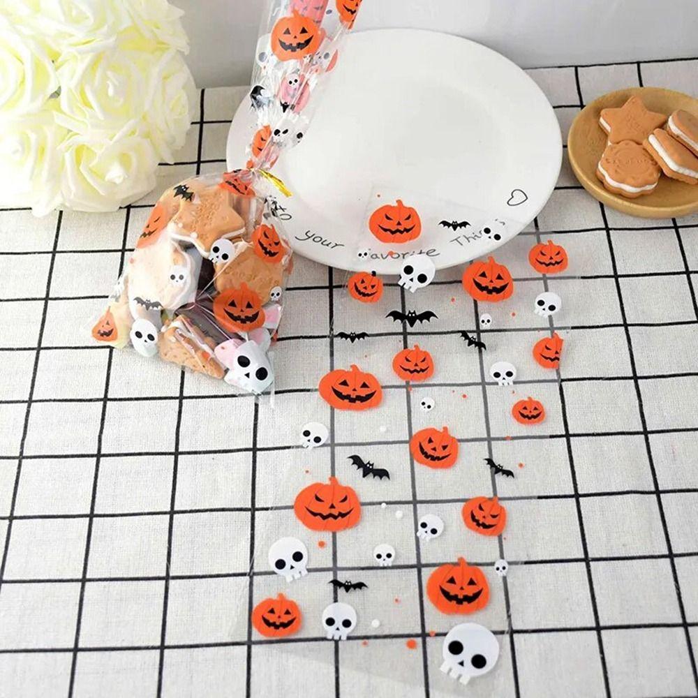 50pcs/pack Bat Pattern Dessert Packaging Bag With Ties Gift Bags Halloween Candy Bags  Home