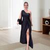 Abito da Sera da Donna Monospalla Manica Singola Aperta Orlo con Spacco Colore Solido Vita Slim Decor Nodo Plissettato Colore Solido Abito Lungo Maxi da Ballo Cocktail Party