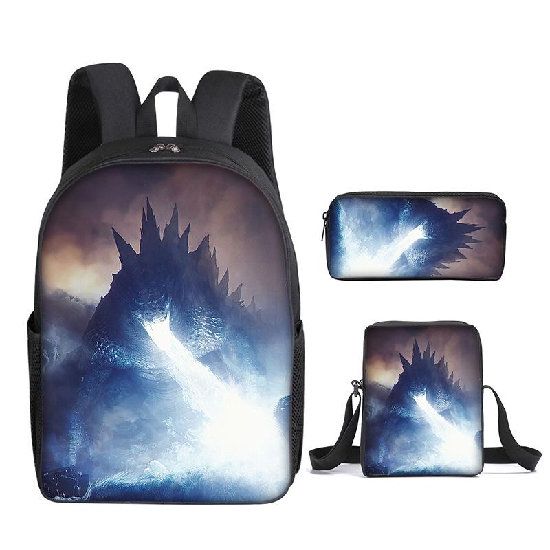 2021 Godzilla Wars King Kong School Bag Three-Piece Combination Set Primary And Secondary School Students Printed Backpack Cartoon School Bag
