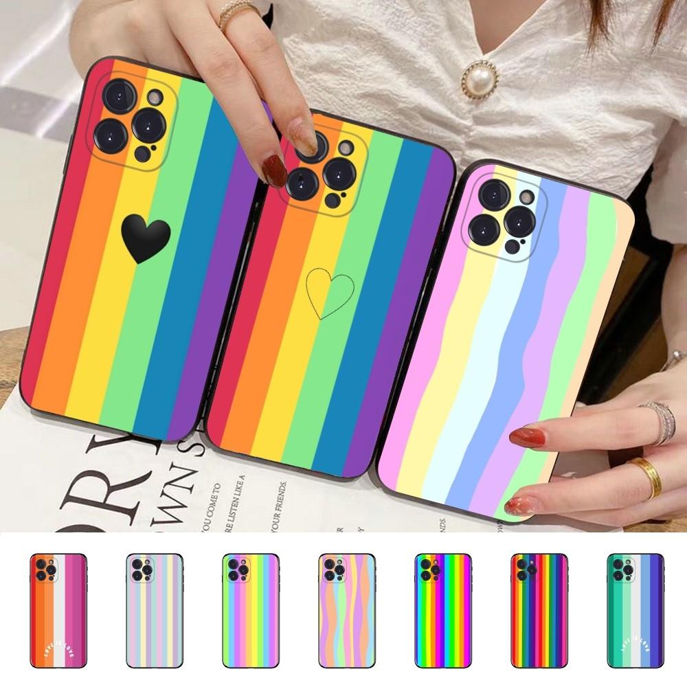 Colorful Rainbow Stripe Phone Case Silicone Soft for iphone 16 15 14 13 12 11 Pro Mini XS MAX Plus X Cover