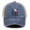 LOVE" Philippine Flag Print Snapback Mesh Cap, Patriotic Man's Cap Distressed Vintage-Inspired Inelastic Simple Adjustable Trucker Hat
