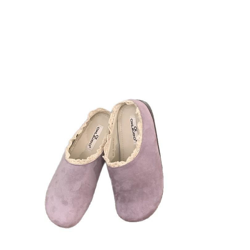 2025 spring and summer new thick-soled one-pedal lazy fashion round head half-drag soft-soled loafer bag outer wear head slippers women