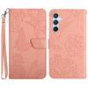Applicable To Samsung S24 Butterfly Embossed Mobile Phone Leather Case A15 Card Holder Solid Color Lanyard Protective Case A05S Hand Rope