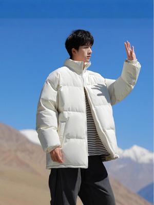 Men's Thickened Winter Cotton Jacket with Velvet - Trendy Puffer Style, Stand Collar, Perfect for Students and Couples.