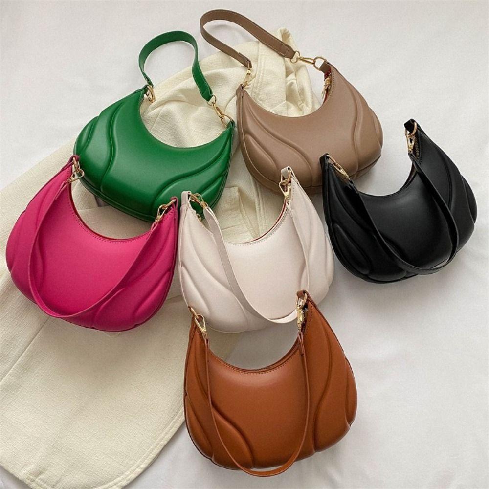 Tote Pu Leather Handbag Pu Leather Underarm Bag Simple Crescent Bag  Travel