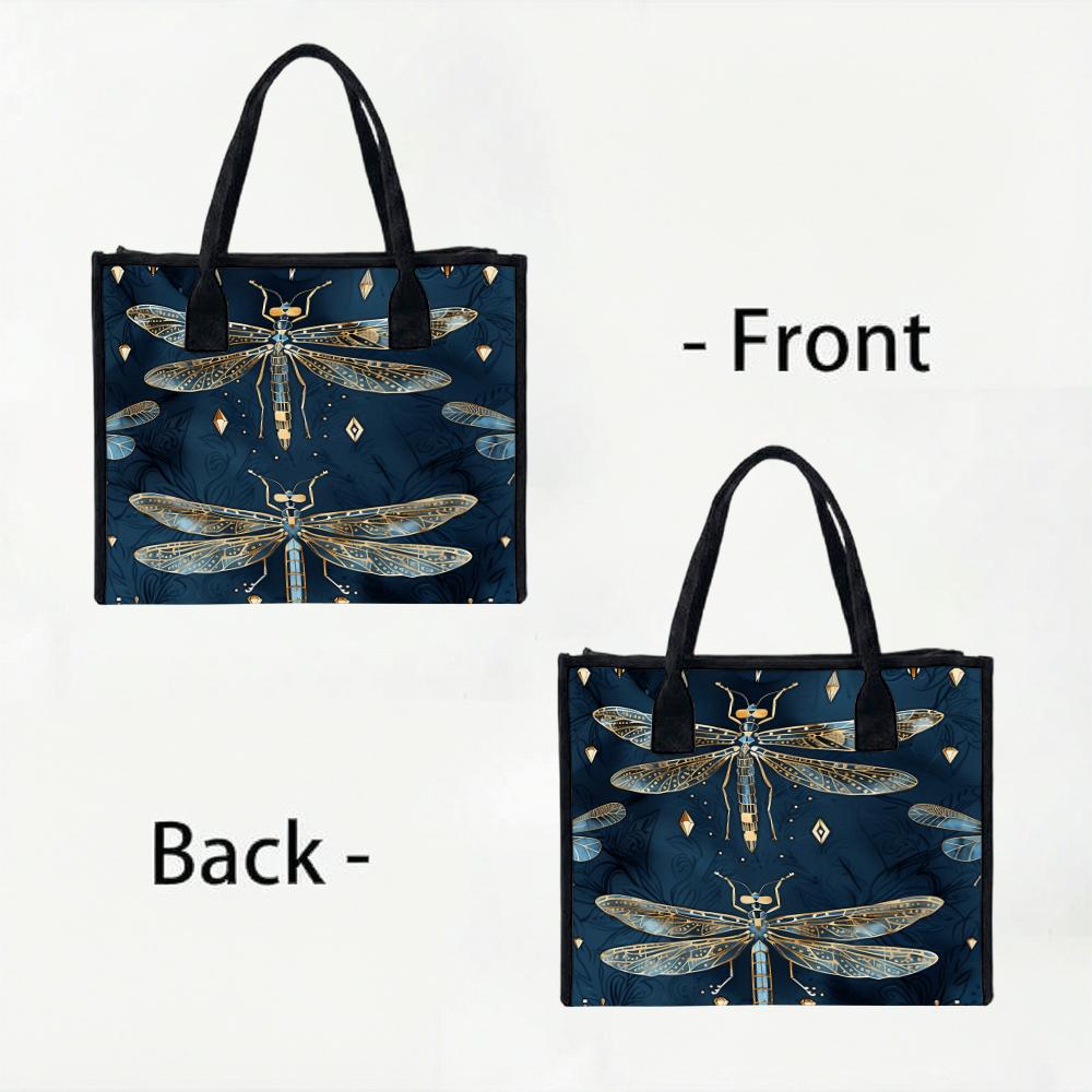 Vintage Dragonfly Print Tote Bag Large Capacity Casual Shoulder Bag for Daily Use Shopping Travel