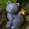 Unique Housewarming Garden Gift Solar Cat Statue, Cute Sculpture with Butterfly Light, Decorative for Balcony Waterproof Resin Animal Statue