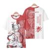 Spiel Anime Charakter 3D Gedrucktes T-Shirt, Beidseitig Rot Weiß Grafik Kurzarm Lässiges Streetwear Oberteil