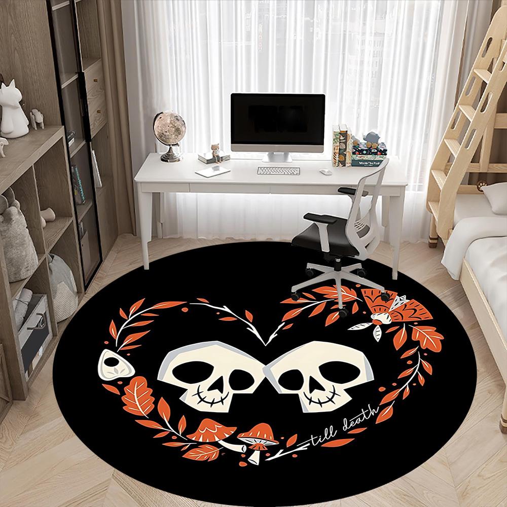 1pc Skulls Heart Office Round Area Rug, Mat Suitable For Office, Under Office Chairs Bedroom Living Room Home Decor, Room Deco