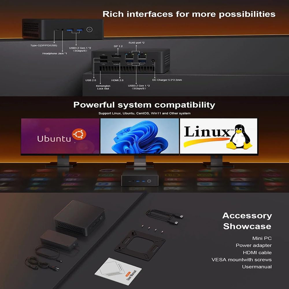GZBOX Mini PC Small Z68 No OS AMD Ryzen7 6800H To Small PC No RAM Game Console Computer (up 4.7GHz) USB3.24 USB2.02 Type-C (DP/PD/USB) HDMI DP