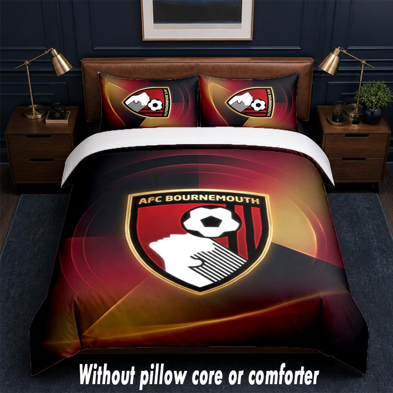 Bournemouth Football Design Bed Bedding Set 1 Duvet Cover + 2 Pillowcases Soft Breathable Household Bed Linens