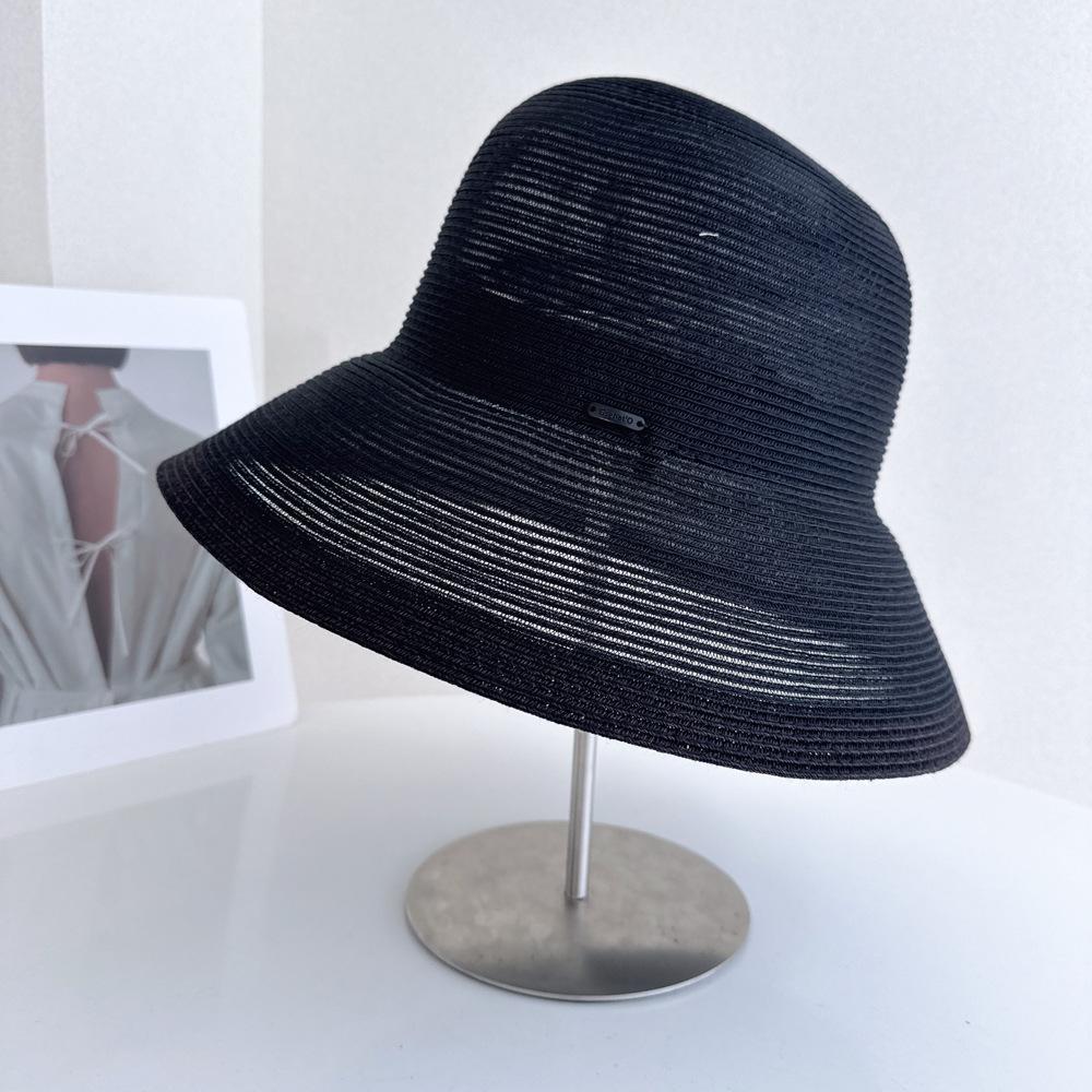

Outdoor Foldable Women Straw Bucket Hat Solid Color Wide Brim Summer Travel Sun Caps Breathable Fisherman Hat 56-58CM