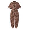 Leopard Jumpsuit Female Retro Female Short-Sleeved Button Casual Pants Loose