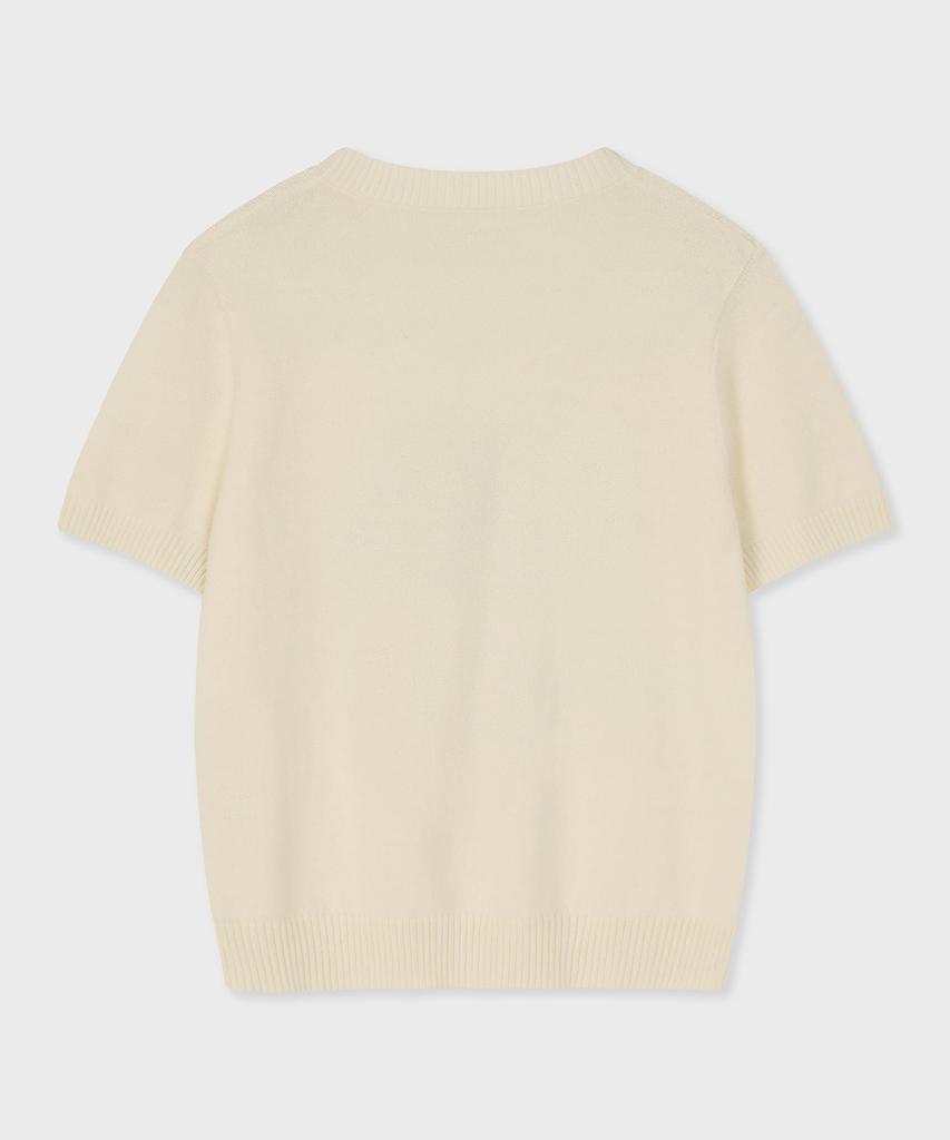 FALLETT Drawing Flower Short Sleeve Knit Ivory