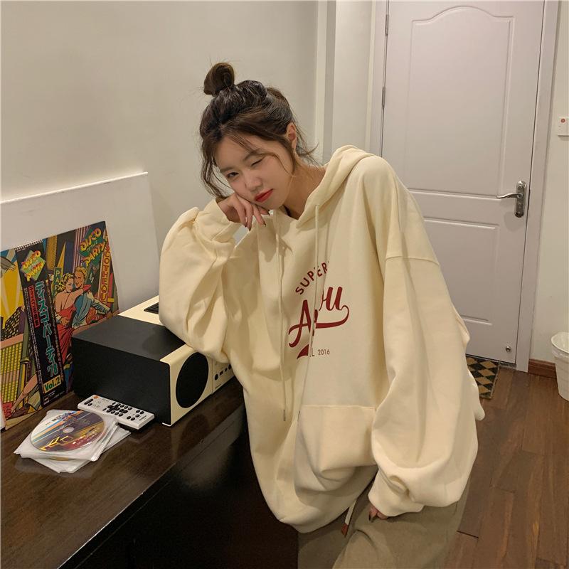 Baumwollhaltiger Harajuku Windpullover Damen Ins Locker Lässige Oberteile Hongkong Wind Unterhemd Studenten Mode Retro Vielseitiges Sweatshirt