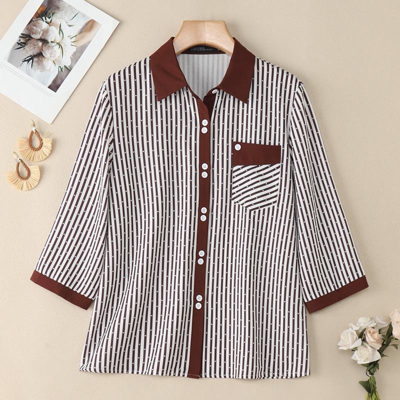 

ZANZEA Женская повседневная блузка в полоску с отложным воротником и рукавом 3/4 свободного кроя 4XL