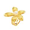 18K Gold Plated Stainless Steel Pearl & Leaf Open Ring for Women