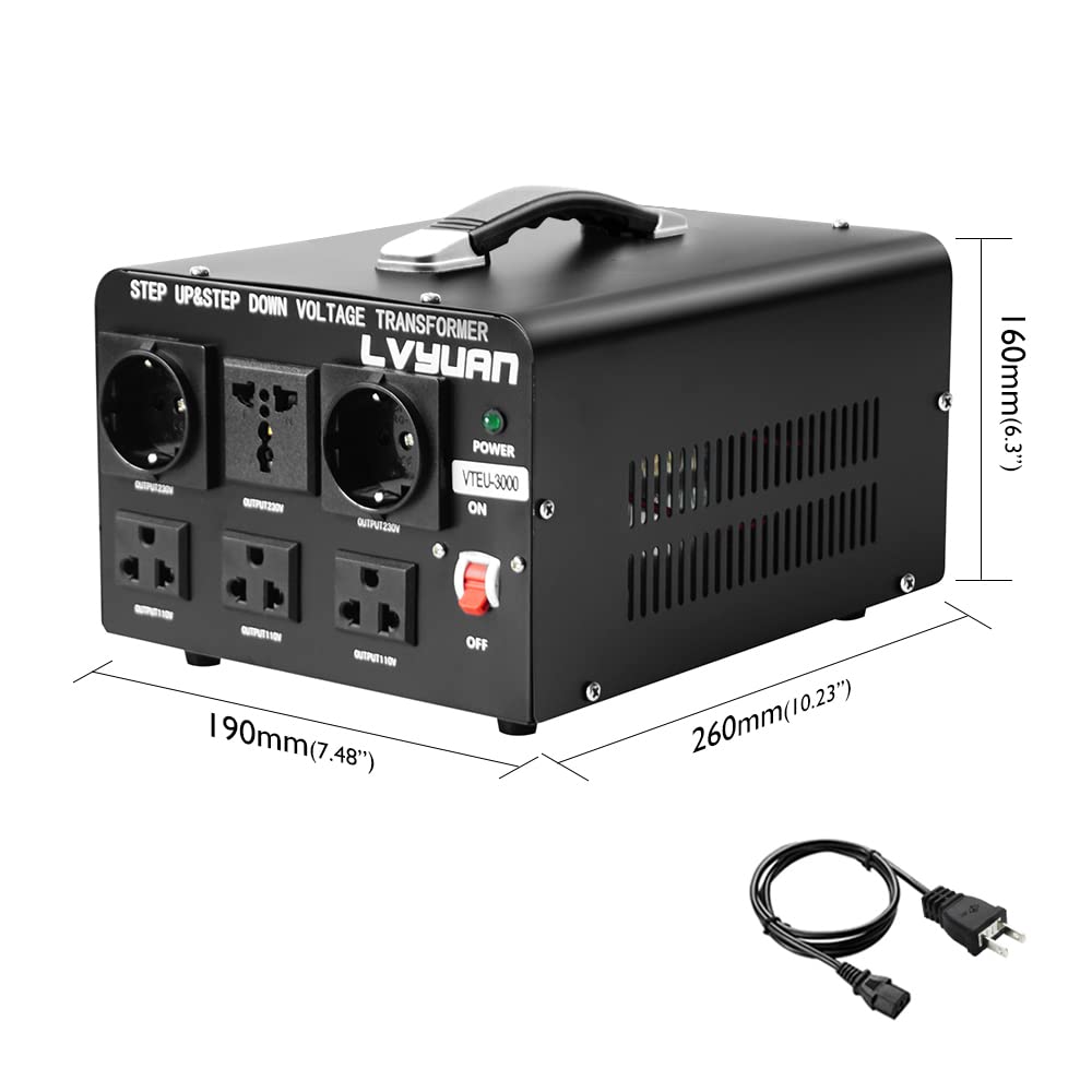 Transformator LVYUAN 3000W pentru Străinătate și Intern Sus Jos și Compatibil Transformator Portabil pentru 220V Regional 100V 220V Conversie Liberă Simplu