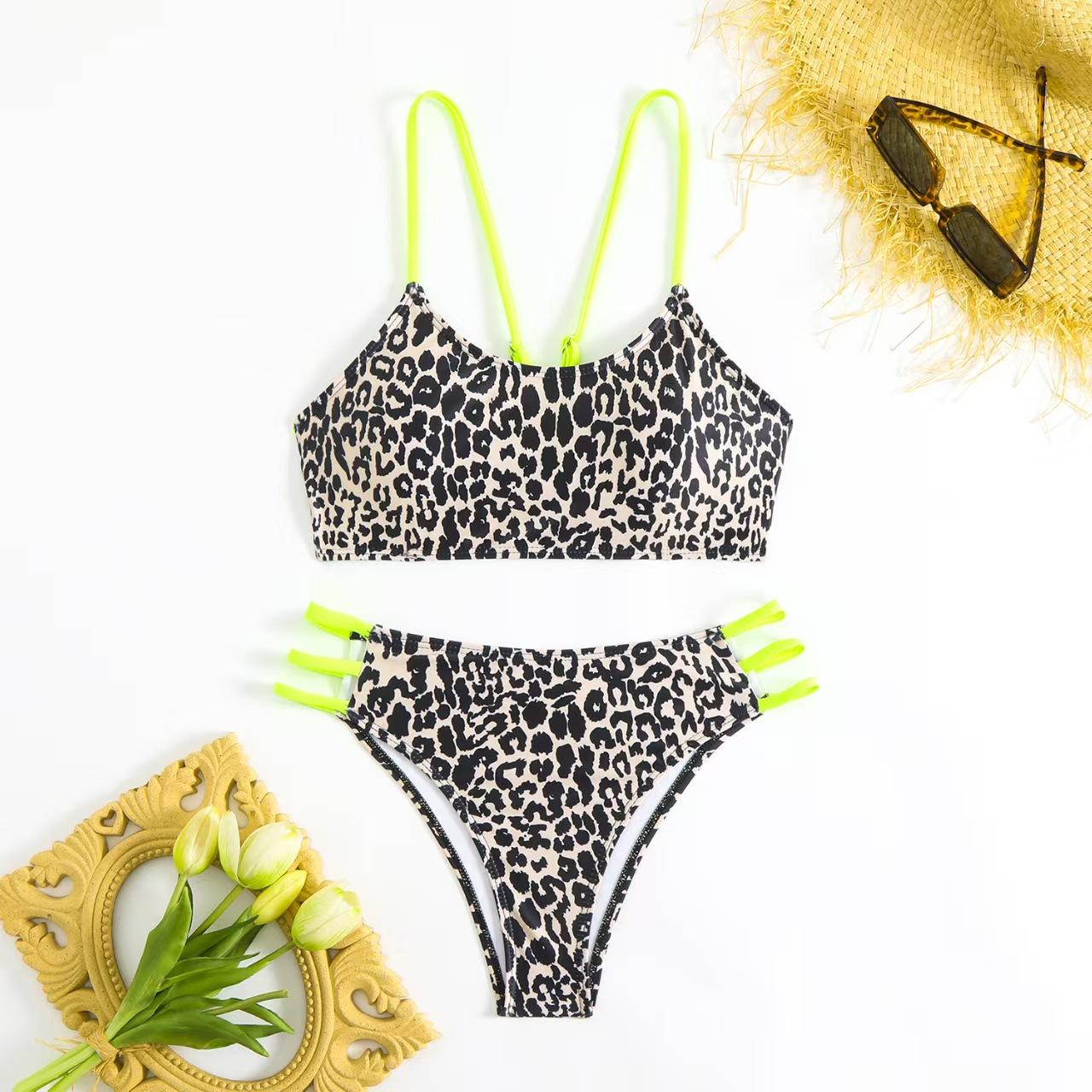 New sexy leopard print women s bikini split swimsuit beach vacation swimsuit bikini S