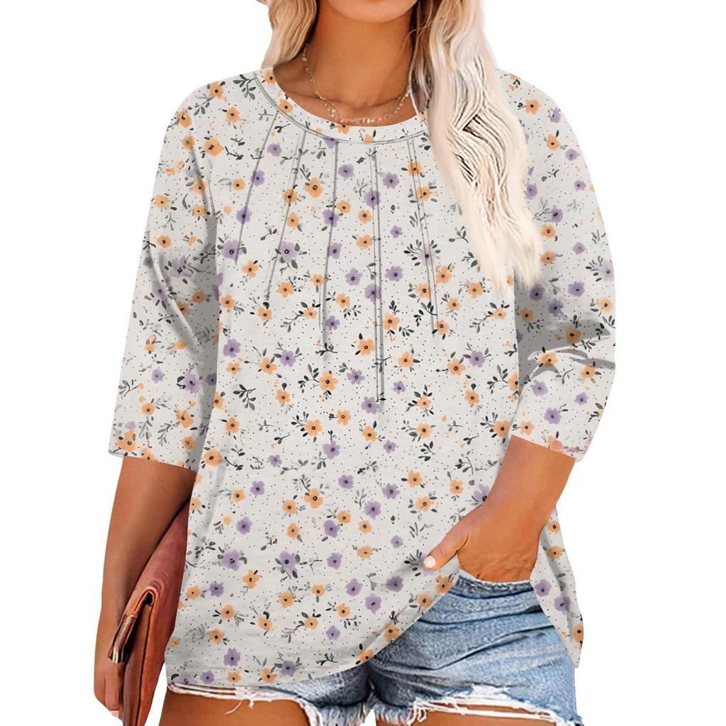 Top Stampati da Donna Girocollo Taglie Forti Manica 3/4 Camicie Eleganti