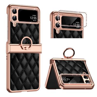 For Samsung Galaxy Z Flip 4 Case with Finger Ring Folding Screen Protective Hard PC Leather Cover Coque for Galaxy Z Flip 3 Protective Cases