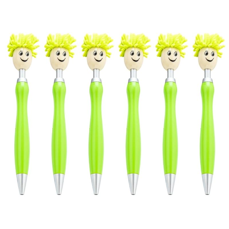 6pcs 1.0mm Mop Head Pen Retractable Ballpoint Pen with Plush Hair Smooth Writing Pen School Office Supplies for Teacher
