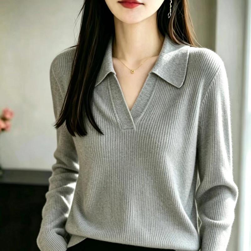 Women S Knit Polo Neck Long Sleeve Sweater Casual Versatile Base Layer