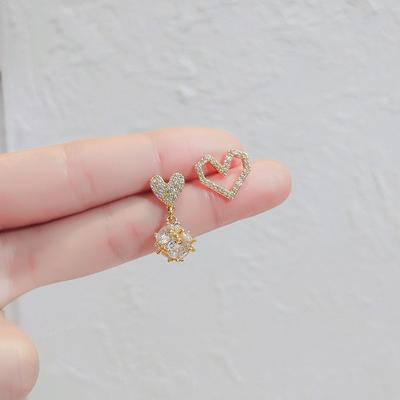 Asymmetrical Zircon Earrings Love Heart Earrings New Fashionable Temperature Earrings Girl Designer Earrings
