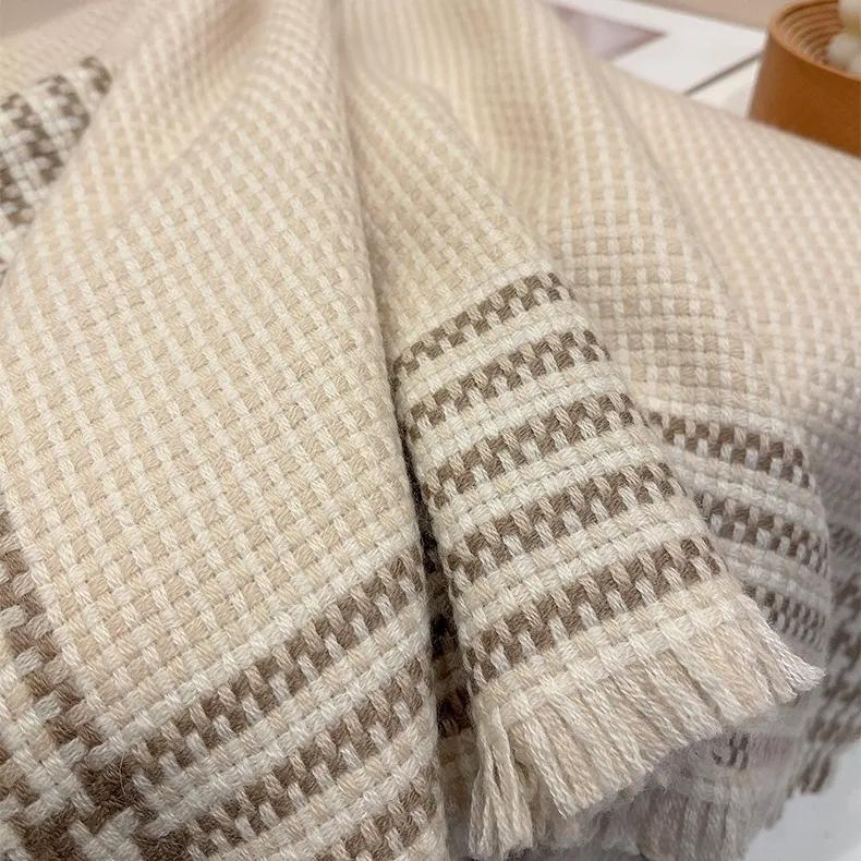 Women Wool Scarf  Lamb Wool Knitting Long Thickened Warm Fleece Dual-use Scarf