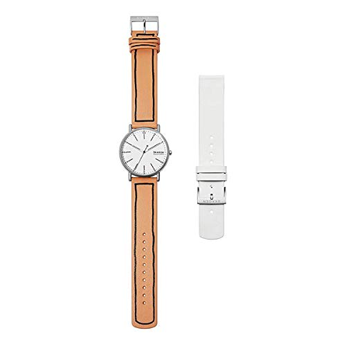 Skagen Men's Signatur Brown and White Leather Watch SKW1109 Gift Set with Replacement Strap and Pen