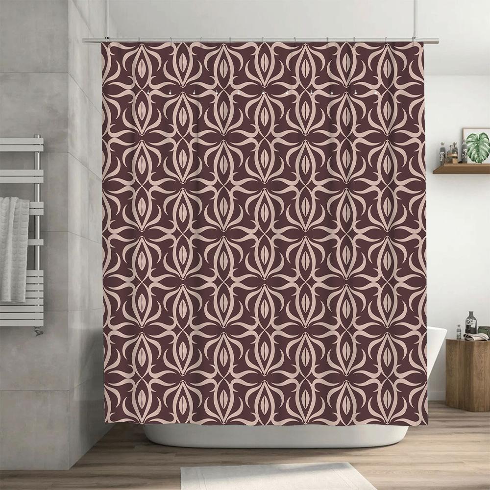 Vintage Style Floral Pattern Shower Curtain Waterproof Bathroom Decor Home Textile Accessories Brown Beige (180x240cm)