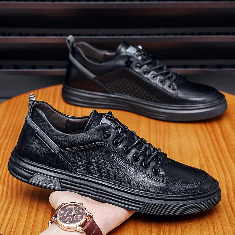 

Весенне-осенняя мужская обувь 2025 Новая универсальная мужская повседневная кожаная обувь Осенние дышащие спортивные кеды Мужские маленькие белые модные кеды 44 чёрный