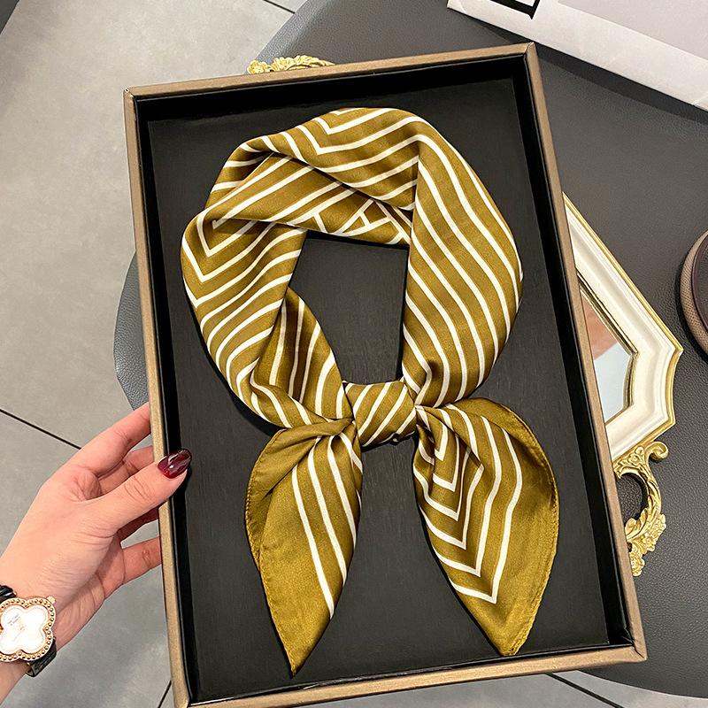 Luxury Design Silk Skinny Scarf Bag Handle Ribbon Ladies Little Cat Print Headband Small Hair Scarves Band Female Handkerchief