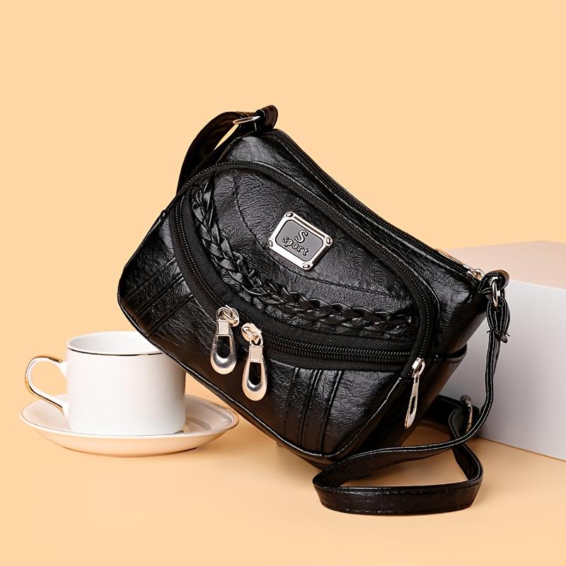 Kadınlar için Düz Renk Sentetik Deri Çapraz Çantalar Ayarlanabilir Askı Çoklu Fermuar Örgülü Hafif Günlük Kullanım Seyahat Çantası Günlük Çanta