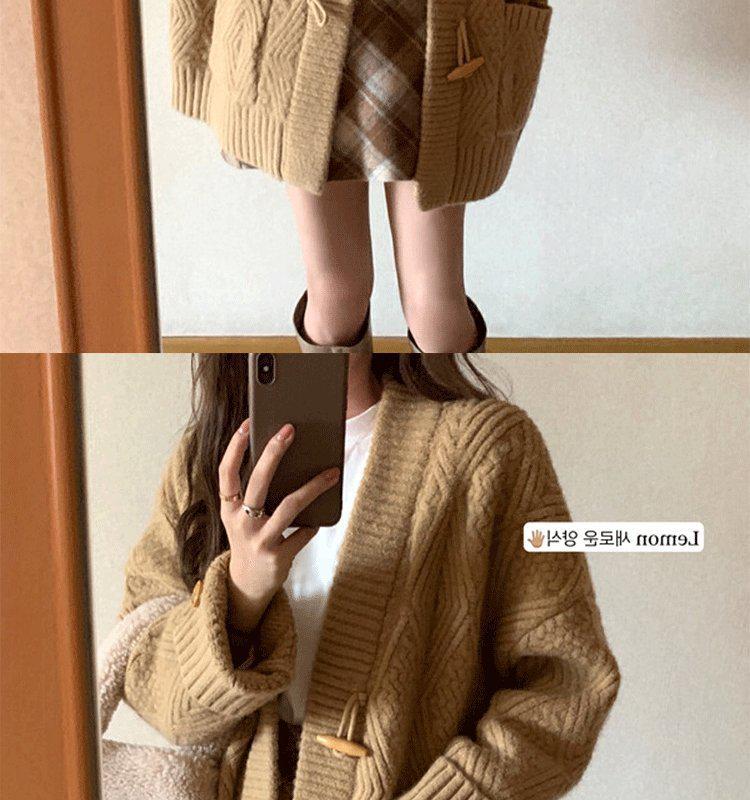 Women’s V-Neck Mid-Length Knit Cardigan - Loose Fit for Spring & Autumn