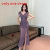 Elegant Polyester V Neck Dress With Slit For Office Wear Women Spring 2025