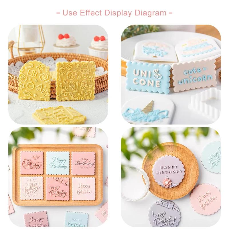 Square Arch Rectangle Cookie Cutter Mold Wavy Round Shaped Blessing Frame Fondant Cookie Cutting Die Baking Cake Decorating Tool