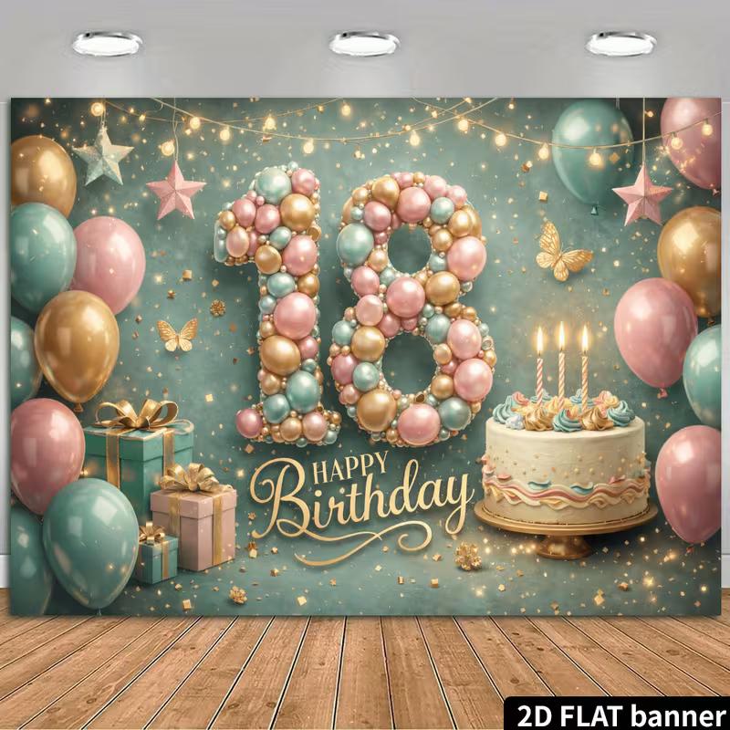 2D 18th Birthday Banner Teal Pink Gold Happy Birthday Party Decor