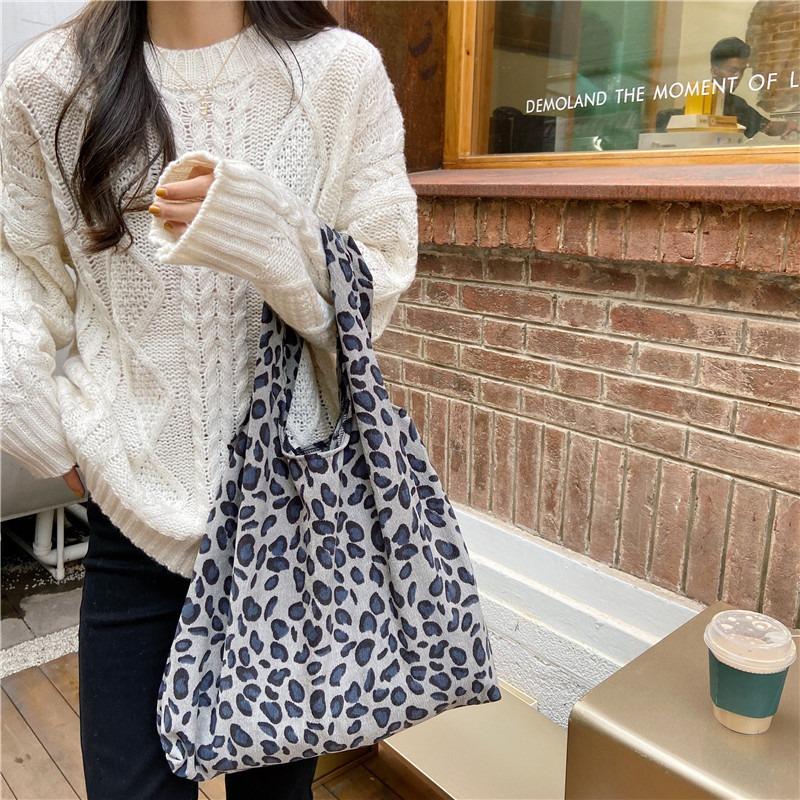 1 Autumn and winter leopard print corduroy shoulder canvas bag shopping bag women's bag