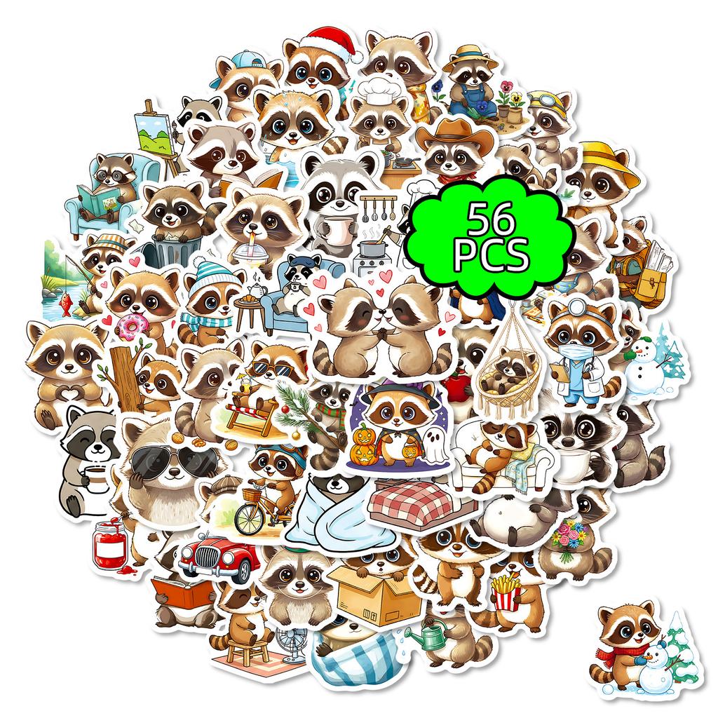 56 Cute Cartoon Raccoon Graffiti Stickers Do Not Repeat Suitcase Skateboard Decorative Stickers Batch