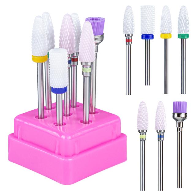7pcs Ceramic Nail Drill Bits Set Milling Cutter for Manicure Machine Accessories Rotary Burrs Pedicure Cutter for Remove Gel Bit