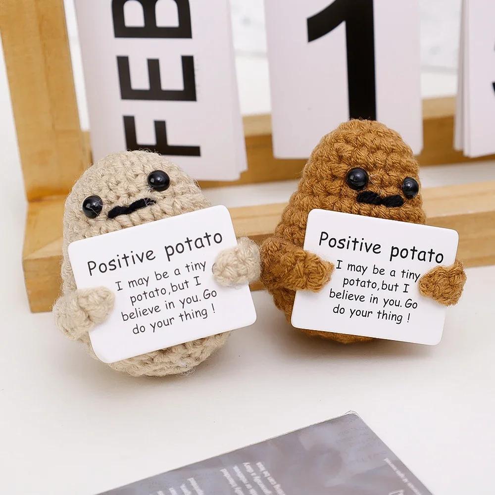 New Positive Energy Potatoes Hug Pocket Doll with Card Handmade Plush Wool Knitting Dolls Christmas Party Gifts Room Home Decor