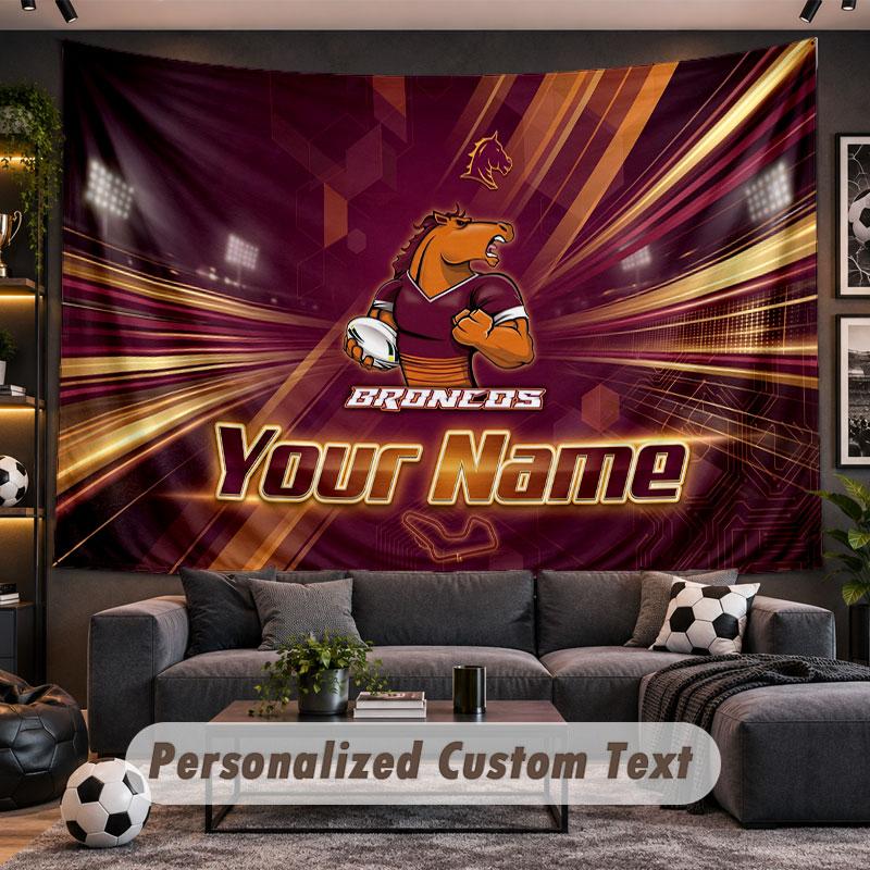 Wall Hanging Tapestry Custom NameBrisbane Broncos Pattern Personalized Printed Fabric Wall Decor