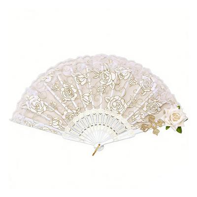 Ventaglio Pieghevole in Pizzo Rosa Vintage Ventaglio Portatile da Mano per Matrimonio Festa Sposa Ventaglio Estivo Portatile Decorazione Accessori per Feste Oggetti di Scena per Danza