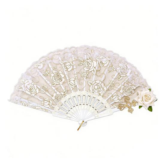 

Vintage Rose Lace Folding Fan Wedding Party Bride Hand Held Fan Portable Summer Fan Decoration Dance Performance Props Party