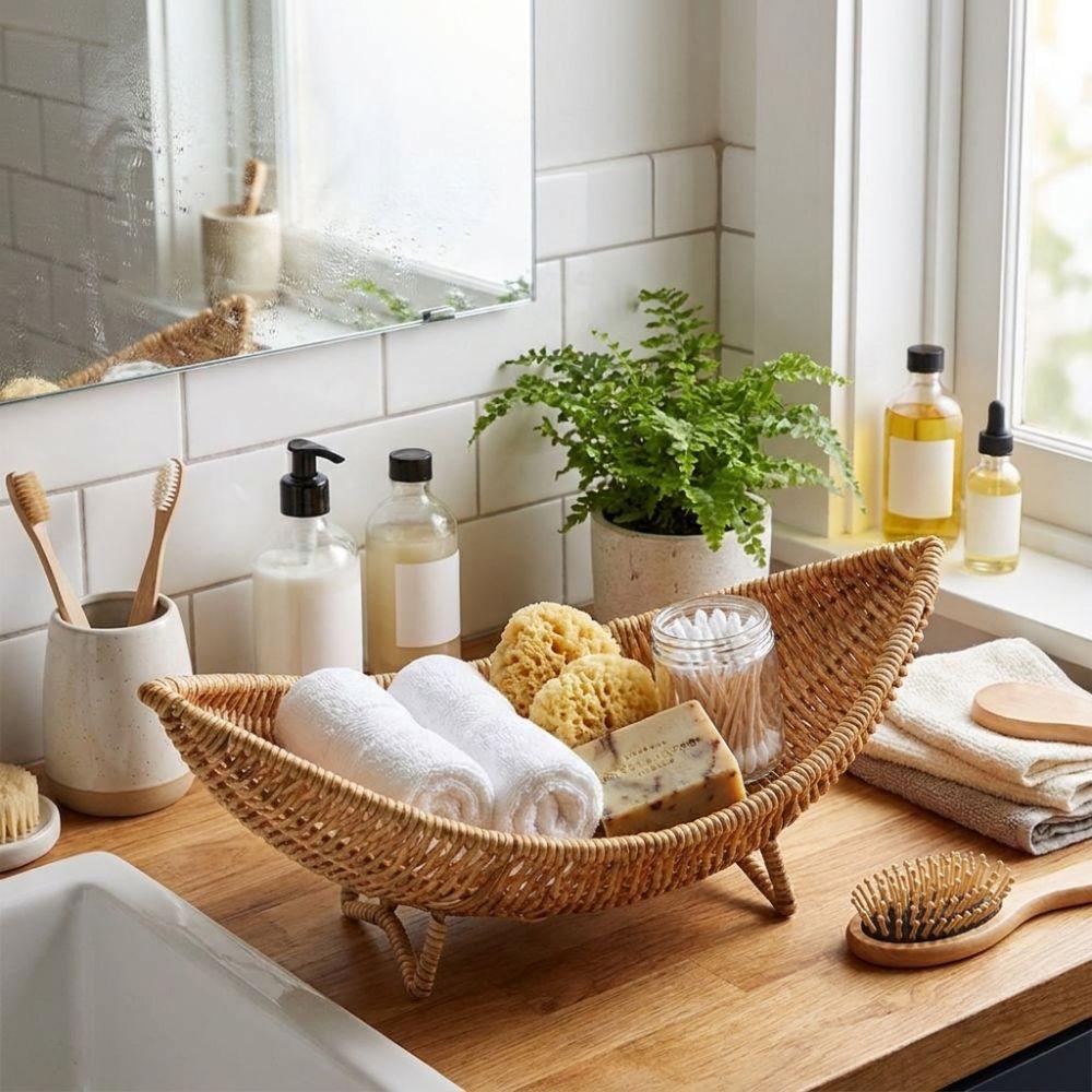 Large Capacity Plastic Hand-Woven Basket Hollow Drain Camping Tray Desktop Organizer  Picnic Use