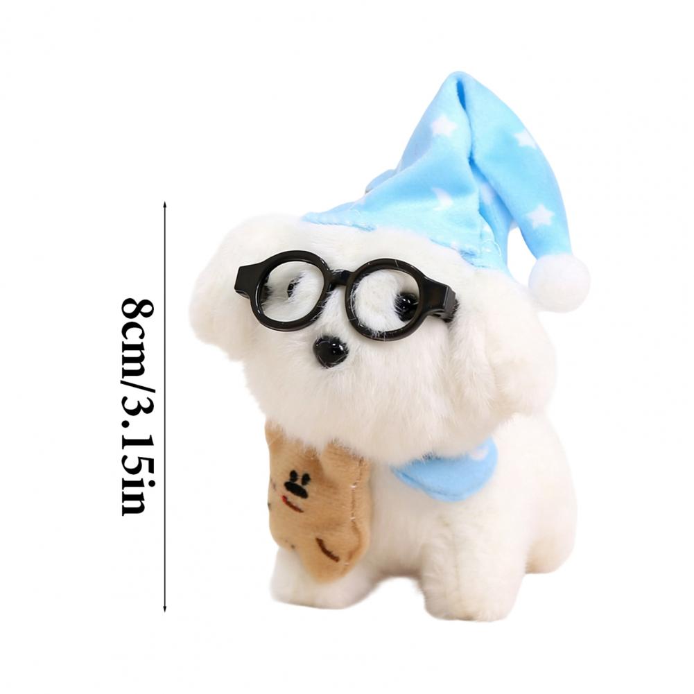 Sleeping Glasses Dog Plush Keychain Cute Puppy Backpack Charm with Wizard Hat & Bib Soft PP Cotton Stuffed Doll Gift 91