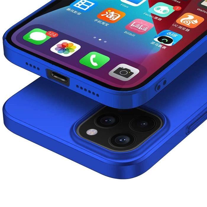 Coque pour iPhone 12 - MARQUE - Souple Silicone - Verre trempé - Protection anti-choc - Bleu